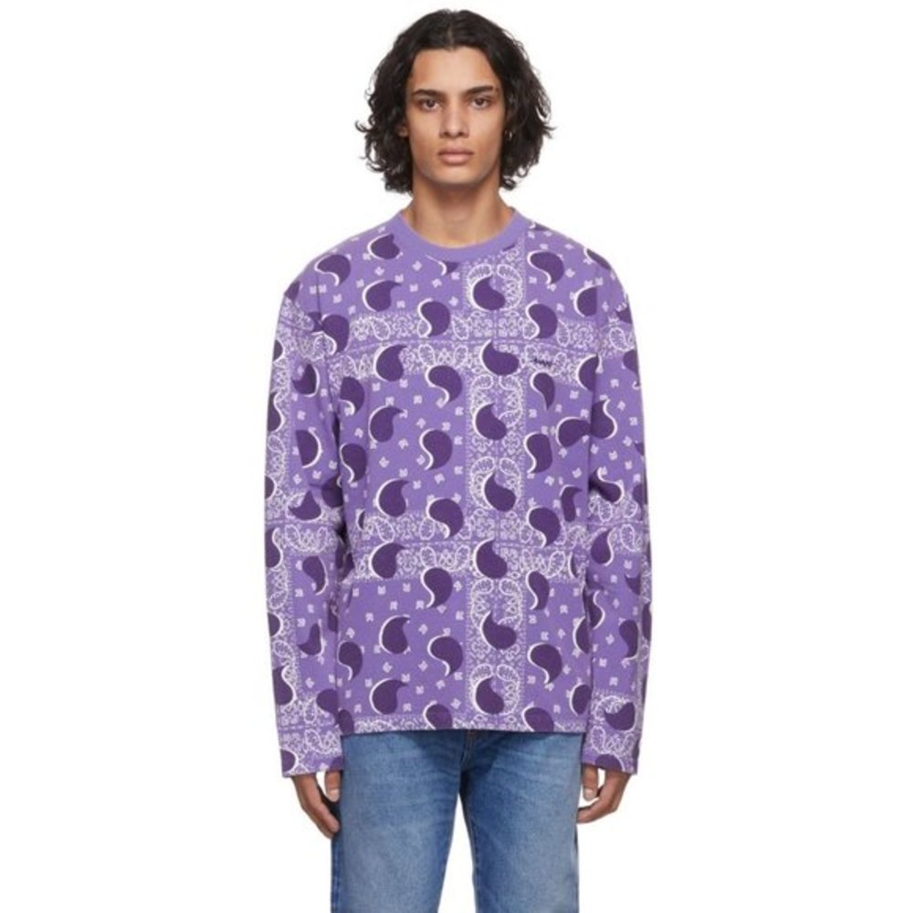 Awake NY Shirt Men's Big Paisley Longsleeve T-shirt Pullover Tee Purple Bandana